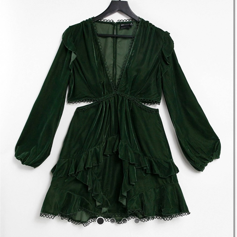 ASOS Design Green Velvet Mini Dress with Circle Trim